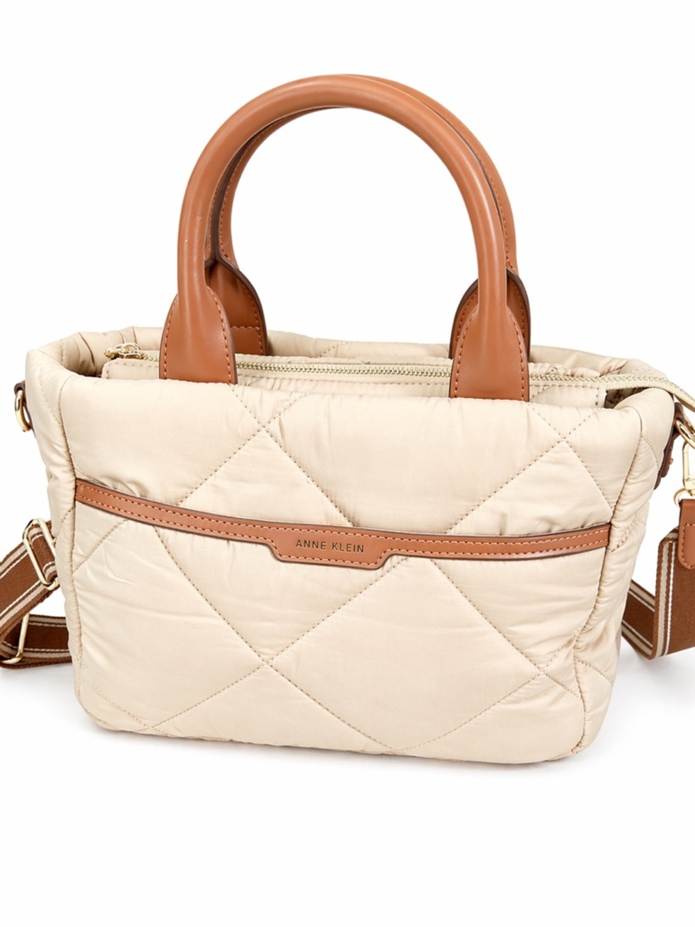 Anne Klein Quilted Beige Handbag – Crossbody Strap